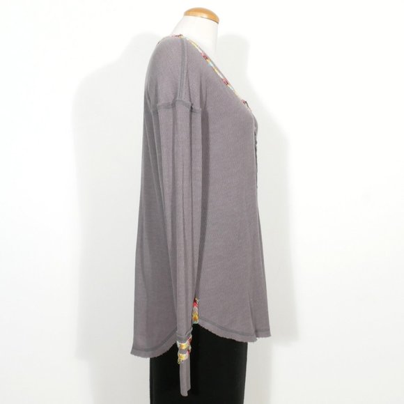 Gray Cotton Blend Rainbow Thermal Henley Top L - Picture 7 of 8